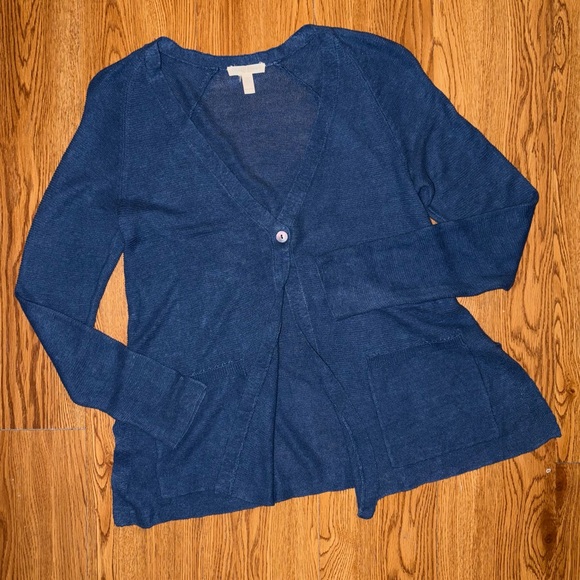 Eileen Fisher Sweaters - Eileen Fisher Petite Organic Linen Single Button Cardigan Blue Size PP/PTP